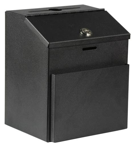 steel donation box with lock|wall mounted locking donation box.